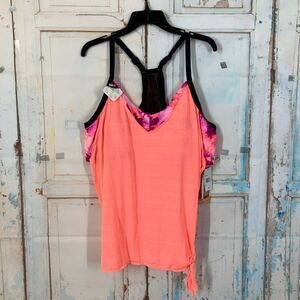 Zeroxposur Florescent Knot Front Tankini Top 2-In-1 Y68196 Seashell